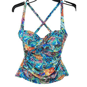 BLEU ROD BEATTIE Tankini Womens Sz 8D Twist Front Floral Multi-way Straps Ruched